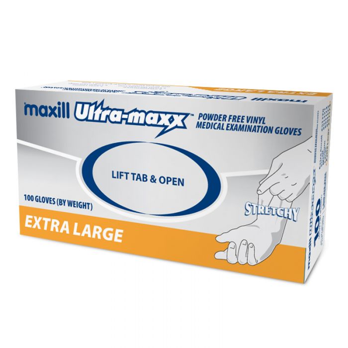 maxill Ultra-maxx Stretchy Vinyl Gloves, Extra Large - 100 per box | 10 boxes per case