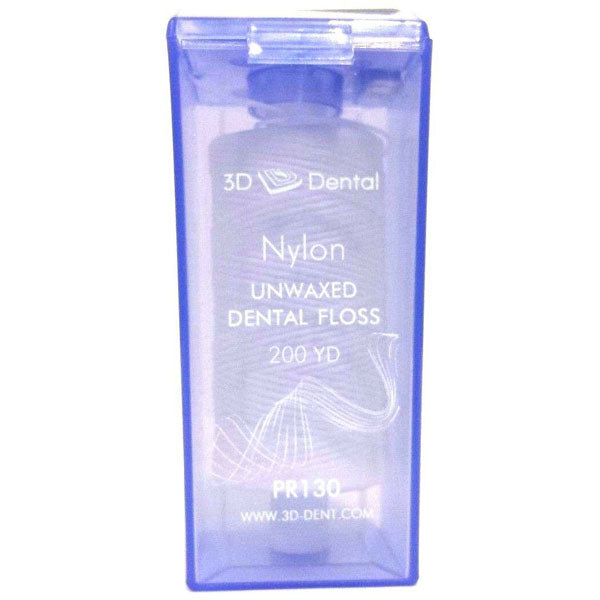 Unwaxed nylon dental floss, 200 yard refill spool in a clear box