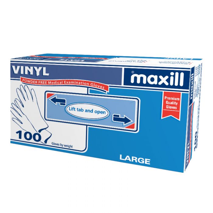 maxill Vinyl Gloves Powder Free, Large - 100 per box | 10 boxes per case