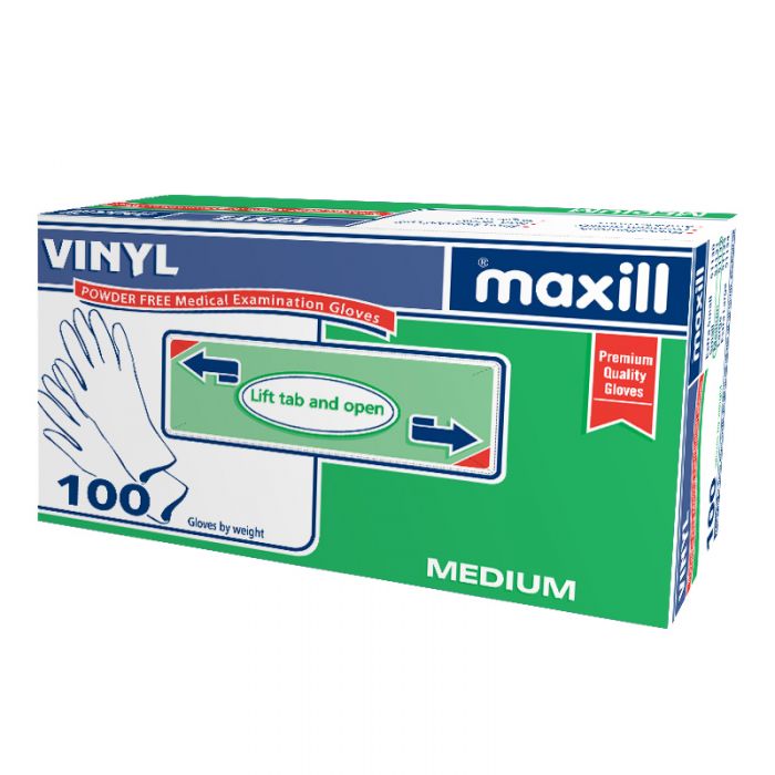 maxill Vinyl Gloves Powder Free, Medium - 100 per box | 10 boxes per case