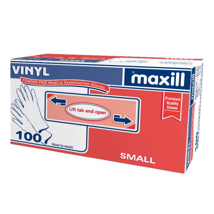 maxill Vinyl Gloves Powder Free, Small - 100 per box | 10 boxes per case