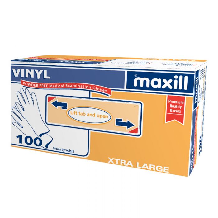 maxill Vinyl Gloves Powder Free, Extra Large - 100 per box | 10 boxes per case