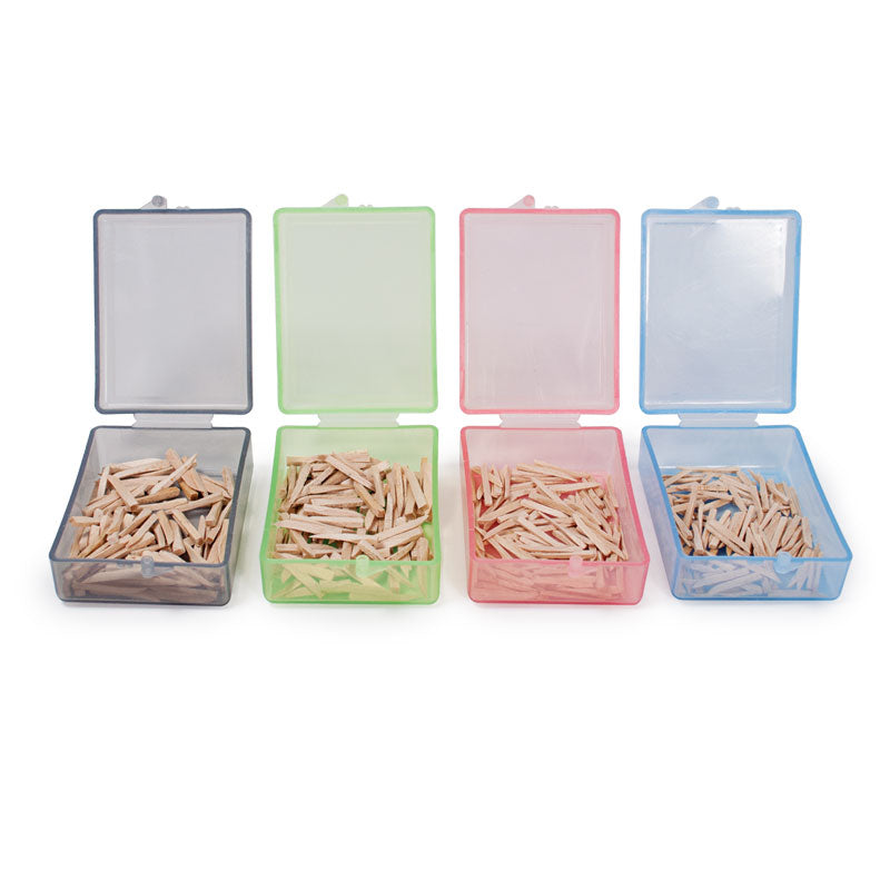 Wooden wedges in colour coded boxes