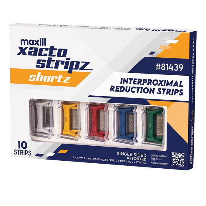 maxill xacto stripz shortz assorted kit box (single-sided kit 81439 shown)